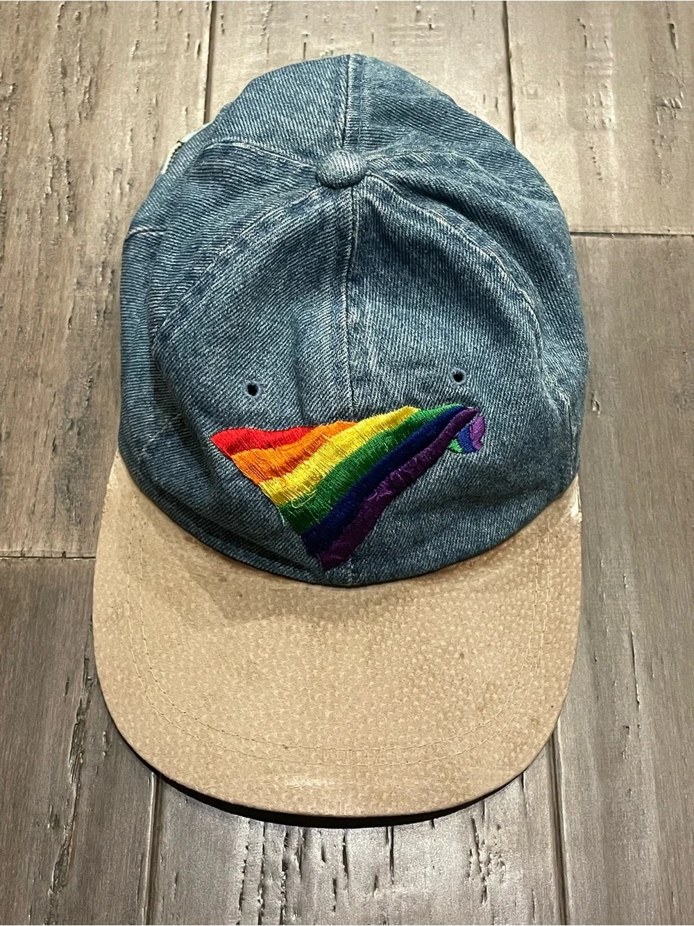 Vintage 90s Rainbow Gay Pride Denim Hat LGBTQ Embroidered Strapback Cap